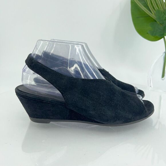 Eileen Fisher Women's Clay Sandal Size 7.5 Wedge Heel Slingback Black Leather - Picture 6 of 13